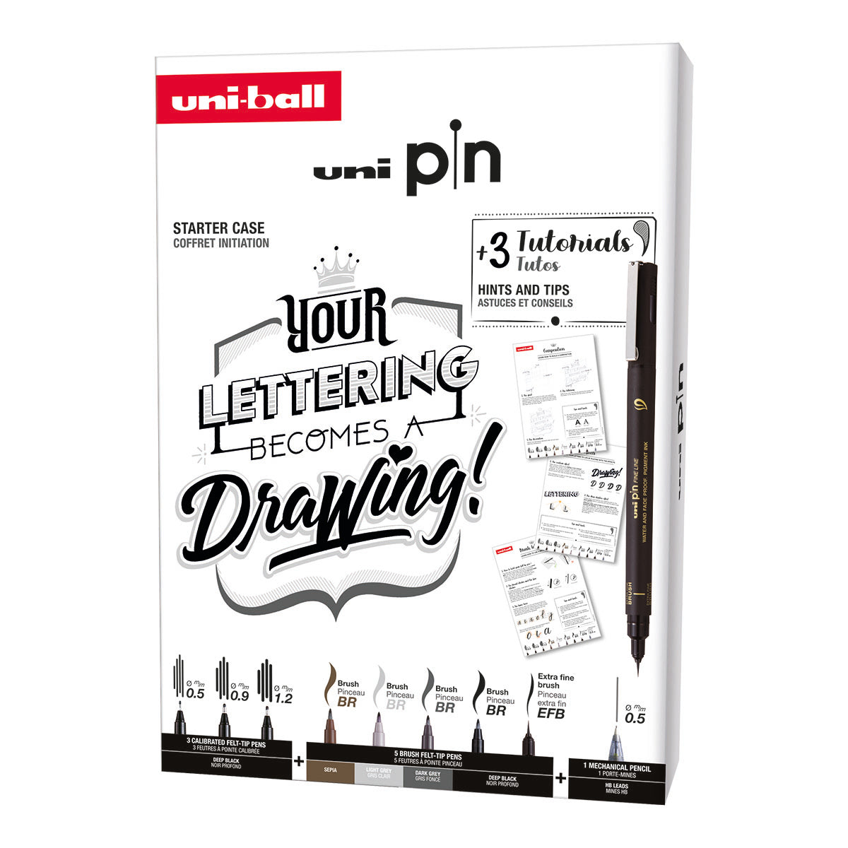 Uni Pin Fine Line Pens Lettering Starter Case 9 Set