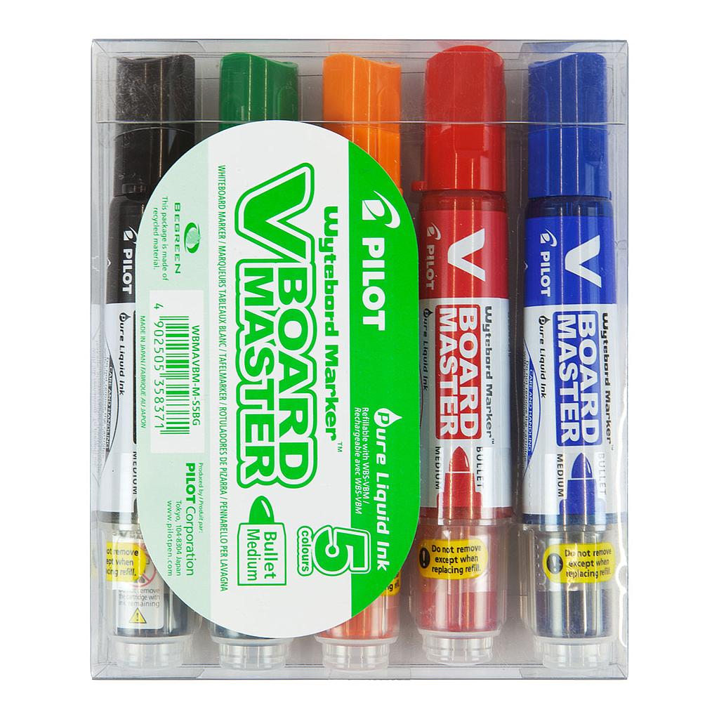 Pilot V Board Master Medium Whiteboard Marker 5set, Bullet Tip