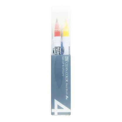 ZIG Kuretake Clean Color Real Brush Pen 4 Set, Pure Colours