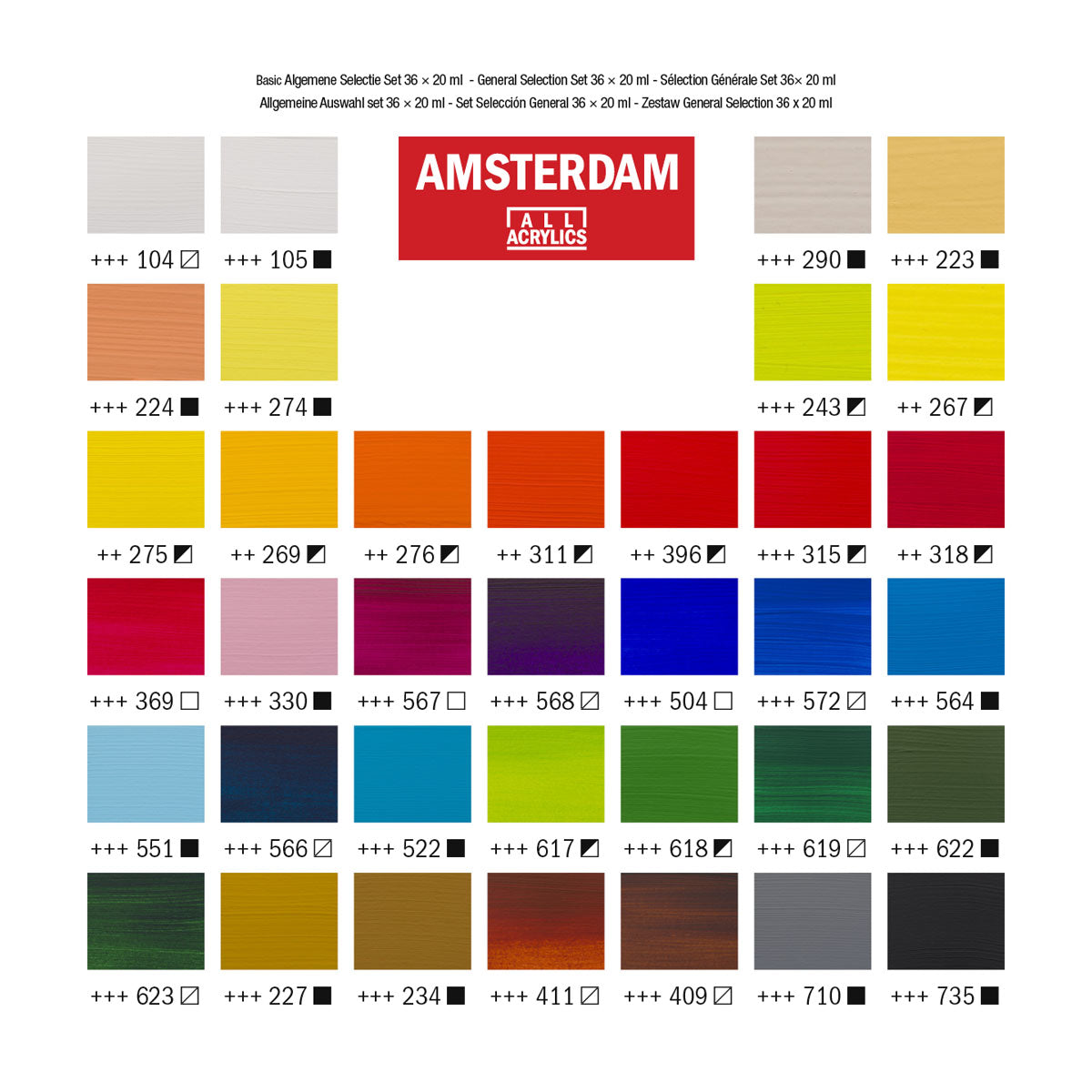 Amsterdam Standard Acrylic Paint 20 ml 36 Set General Selection