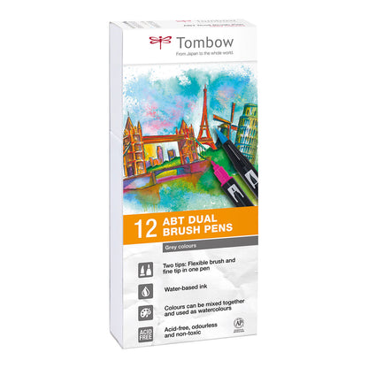 Tombow ABT Dual Brush Pen 12set, Grey Colors