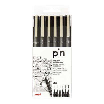 Uni Pin Fine Line Pens 6 Set, Black