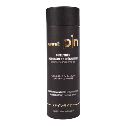 Uni Pin Fine Line Pens The Tube 9 Set, Black